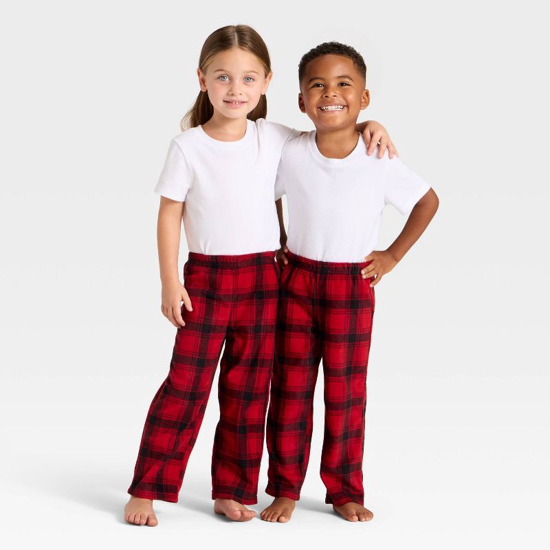 slide 1 of 4, Toddler Plaid Microfleece Holiday Matching Family Pajama Pants - Wondershop™ Red/Black 18M, 1 ct