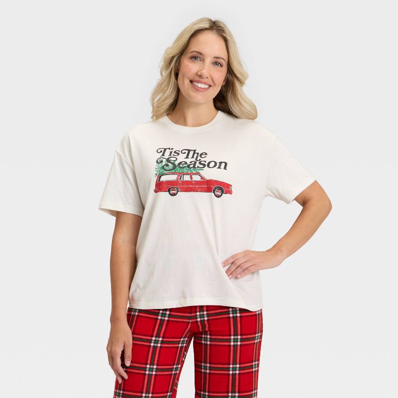 slide 1 of 4, Women's "Tis the Season" Short Sleeve Holiday Matching Family Pajama Shirt - Wondershop™ Cream L, 1 ct