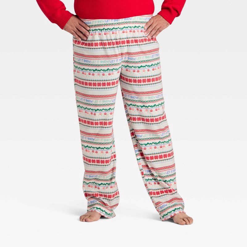 slide 1 of 4, Men's "Let it Snow" Fair Isle Microfleece Holiday Matching Family Pajama Pants - Wondershop™ Cream M, 1 ct