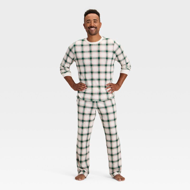 slide 3 of 4, Men's Plaid Ribbed Long Sleeve Holiday Matching Family Pajama Shirt - Wondershop™ Cream M, 1 ct