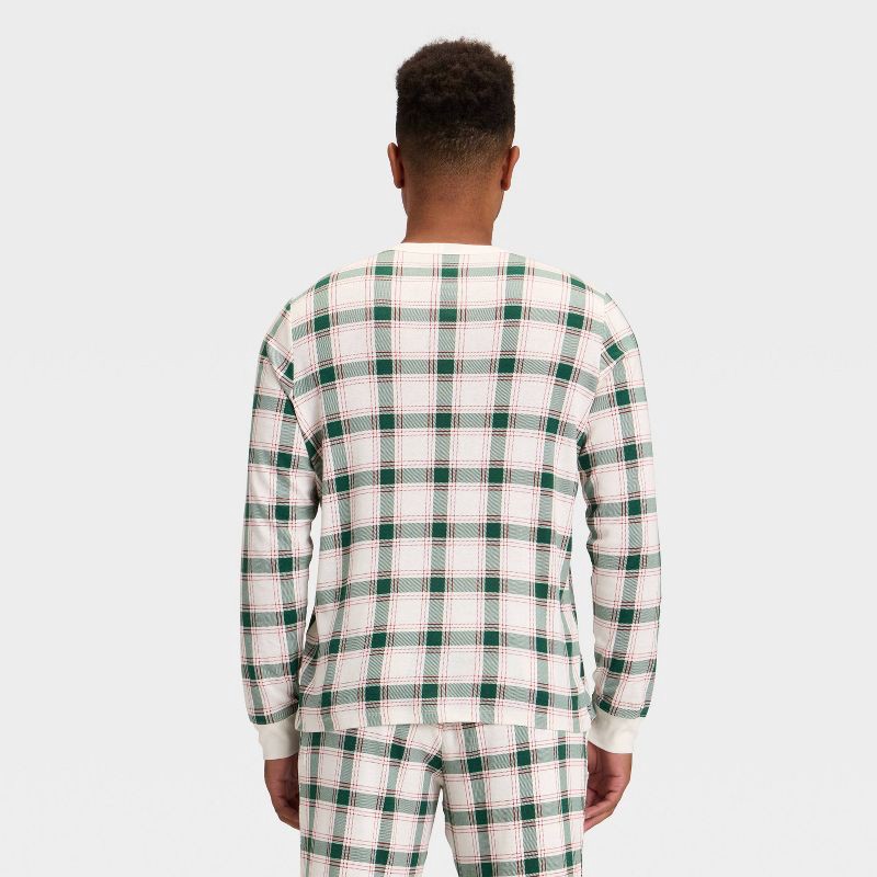 slide 2 of 4, Men's Plaid Ribbed Long Sleeve Holiday Matching Family Pajama Shirt - Wondershop™ Cream XXL, 1 ct
