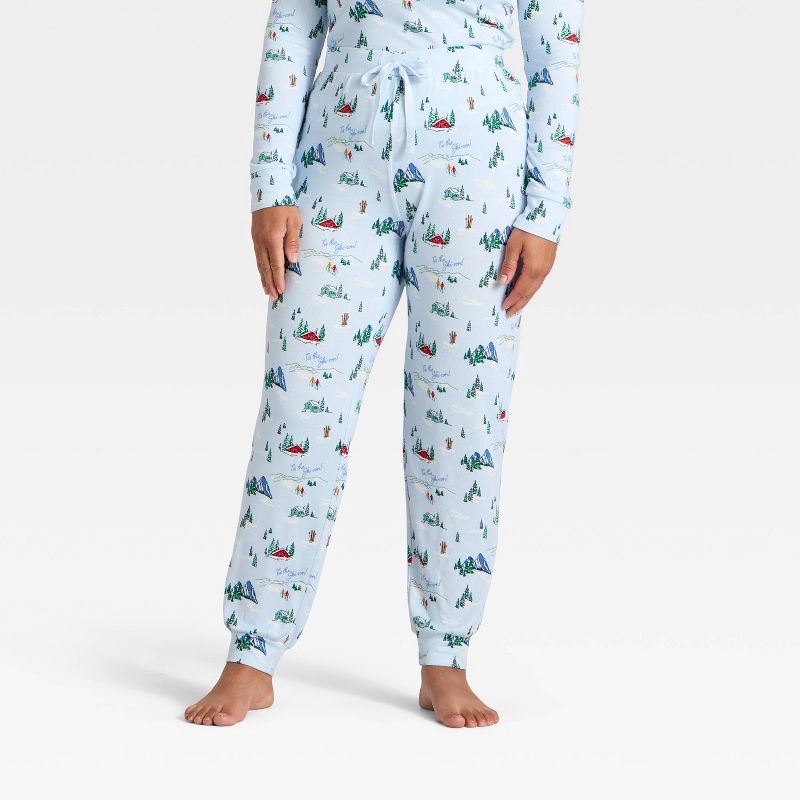 slide 1 of 4, Women's "Tis the Ski-son!" Cozy Knit Holiday Matching Family Pajama Pants - Wondershop™ Blue XS, 1 ct