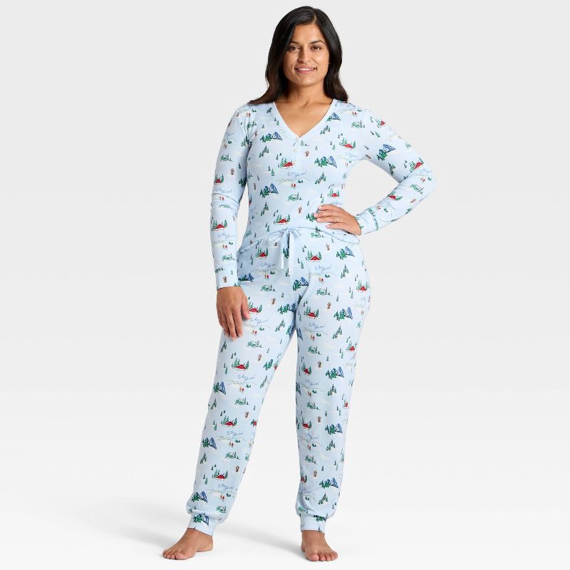 slide 3 of 4, Women's "Tis the Ski-son!" Cozy Knit Holiday Matching Family Pajama Pants - Wondershop™ Blue L, 1 ct