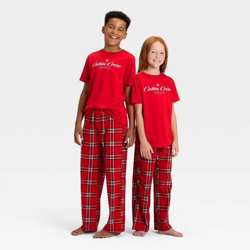 slide 1 of 4, Kids' "Cabin Crew" Short Sleeve Holiday Matching Family Pajama Shirt - Wondershop™ Red S, 1 ct