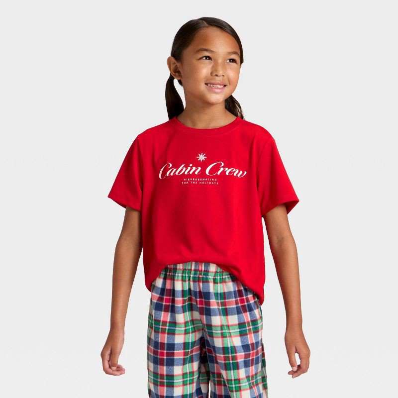 slide 2 of 4, Kids' "Cabin Crew" Short Sleeve Holiday Matching Family Pajama Shirt - Wondershop™ Red L, 1 ct