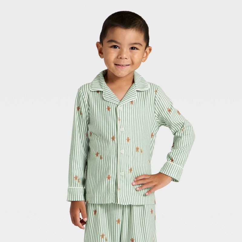 slide 3 of 5, Toddler Gingerbread Striped Long Sleeve Shirt and Pants Holiday Matching Family Pajama Set - Wondershop™ Cream 2T, 1 ct