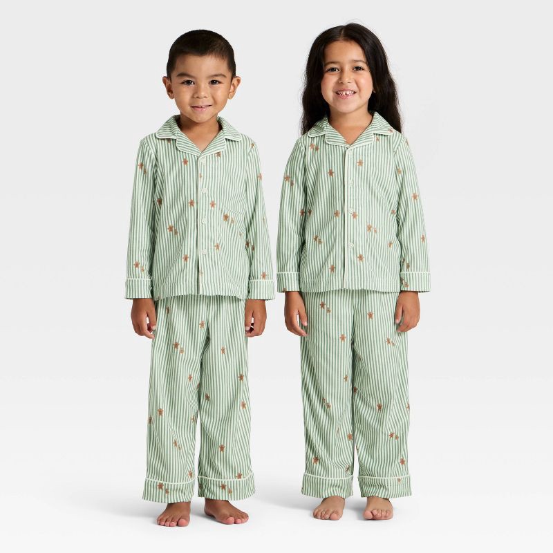 slide 1 of 5, Toddler Gingerbread Striped Long Sleeve Shirt and Pants Holiday Matching Family Pajama Set - Wondershop™ Cream 3T, 1 ct