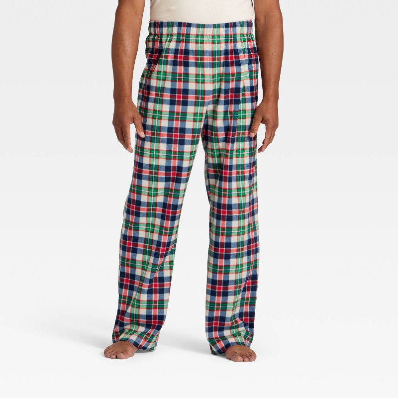 slide 1 of 4, Men's Plaid Microfleece Holiday Matching Family Pajama Pants - Wondershop™ Cream M, 1 ct