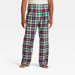 Men's Plaid Microfleece Holiday Matching Family Pajama Pants - Wondershop™ Cream L
