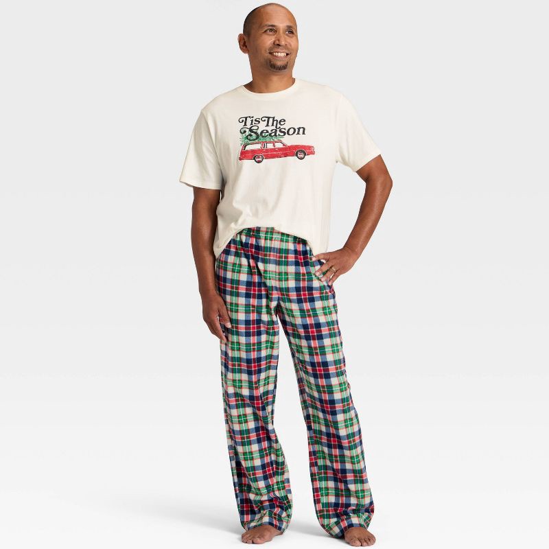 slide 3 of 4, Men's Plaid Microfleece Holiday Matching Family Pajama Pants - Wondershop™ Cream XXL, 1 ct