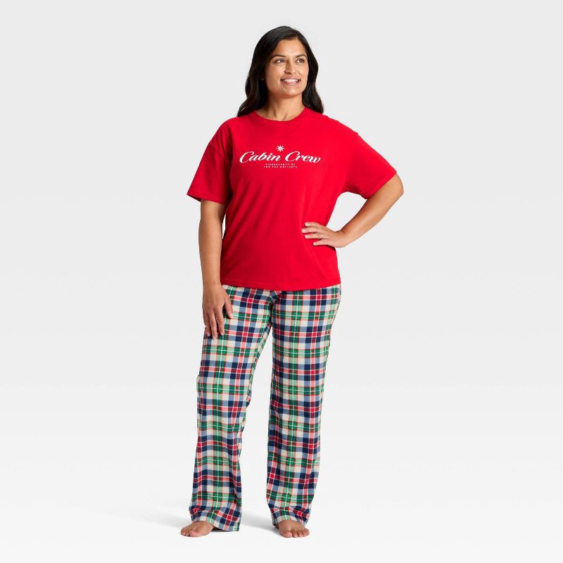 slide 3 of 4, Women's Plaid Microfleece Holiday Matching Family Pajama Pants - Wondershop™ Cream L, 1 ct