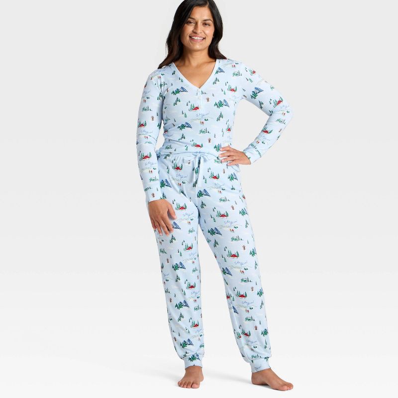 slide 3 of 4, Women's "Tis the Ski-son!" Cozy Knit Long Sleeve Henley Holiday Matching Family Pajama Shirt - Wondershop™ Blue S, 1 ct