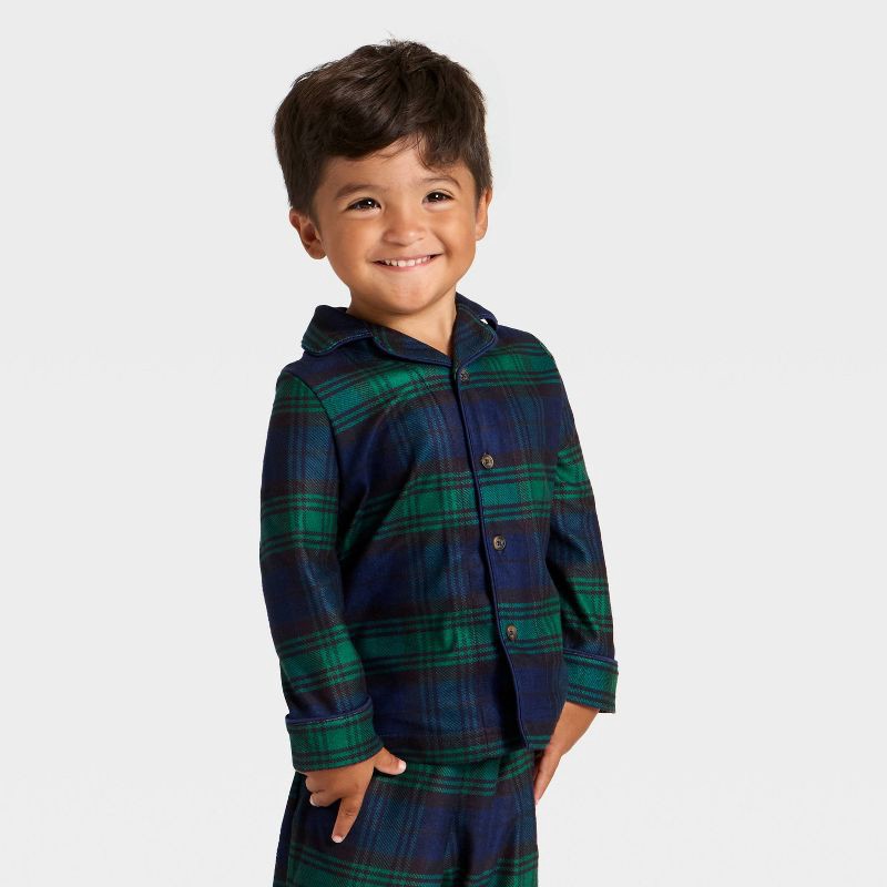 slide 3 of 5, Toddler Plaid Long Sleeve Shirt and Pants Holiday Matching Family Pajama Set - Wondershop™ Navy Blue 2T, 1 ct