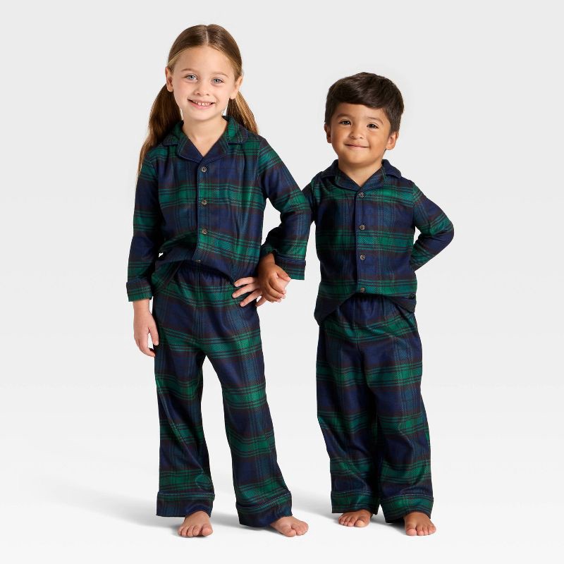 slide 1 of 5, Toddler Plaid Long Sleeve Shirt and Pants Holiday Matching Family Pajama Set - Wondershop™ Navy Blue 2T, 1 ct