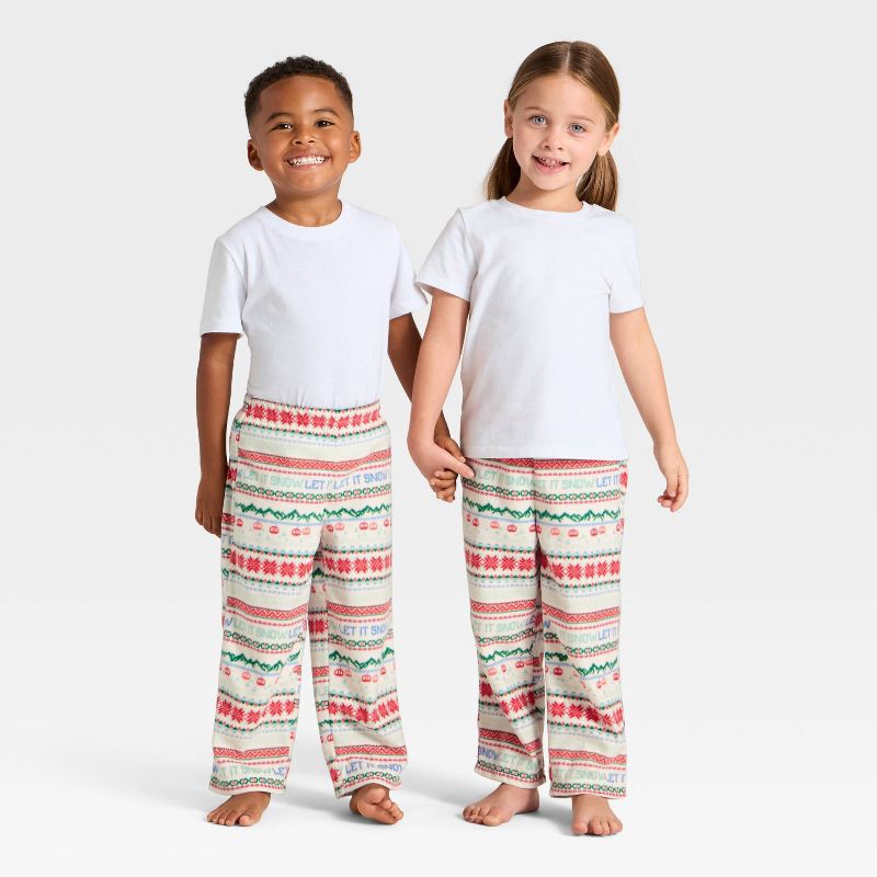 slide 1 of 4, Toddler "Let it Snow" Fair Isle Microfleece Holiday Matching Family Pajama Pants - Wondershop™ Cream 2T, 1 ct