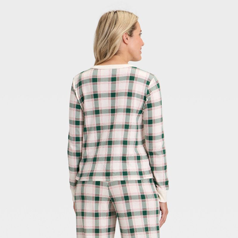 slide 2 of 4, Women's Plaid Ribbed Long Sleeve Holiday Matching Family Pajama Shirt - Wondershop™ Cream M, 1 ct