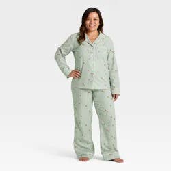 Women's Gingerbread Striped Flannel Long Sleeve Shirt and Pants Holiday Matching Family Pajama Set - Wondershop™ Cream XS