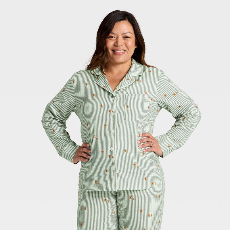slide 3 of 4, Women's Gingerbread Striped Flannel Long Sleeve Shirt and Pants Holiday Matching Family Pajama Set - Wondershop™ Cream S, 1 ct
