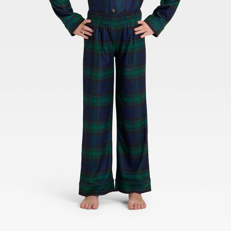 slide 4 of 5, Kids' Plaid Long Sleeve Shirt and Pants Holiday Matching Family Pajama Set - Wondershop™ Navy Blue XS, 1 ct