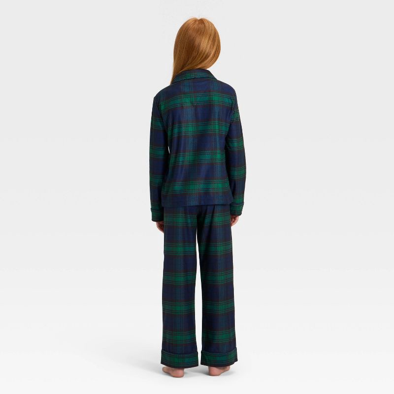 slide 2 of 5, Kids' Plaid Long Sleeve Shirt and Pants Holiday Matching Family Pajama Set - Wondershop™ Navy Blue S, 1 ct
