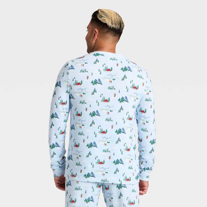 slide 2 of 4, Men's "Tis the Ski-son!" Cozy Knit Long Sleeve Henley Holiday Matching Family Pajama Shirt - Wondershop™ Blue M, 1 ct