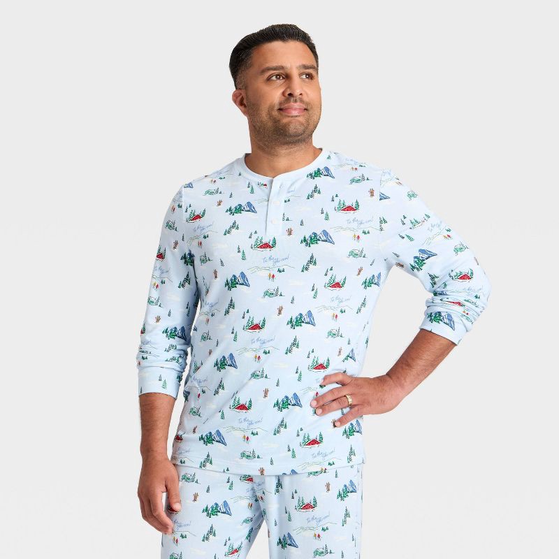 slide 1 of 4, Men's "Tis the Ski-son!" Cozy Knit Long Sleeve Henley Holiday Matching Family Pajama Shirt - Wondershop™ Blue M, 1 ct