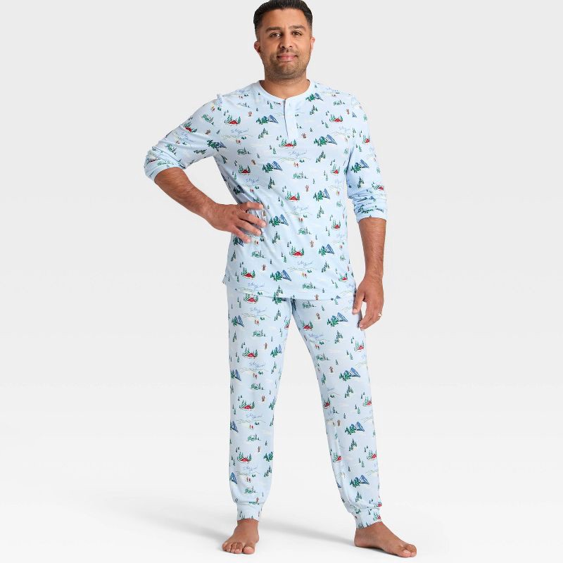 slide 3 of 4, Men's "Tis the Ski-son!" Cozy Knit Long Sleeve Henley Holiday Matching Family Pajama Shirt - Wondershop™ Blue L, 1 ct