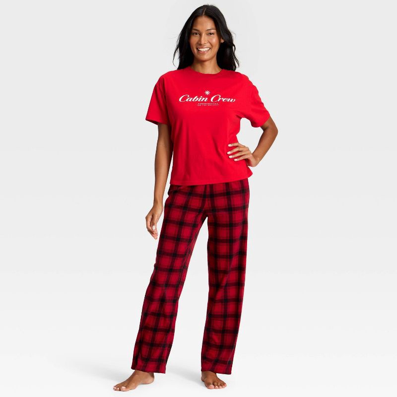 slide 3 of 4, Women's Plaid Microfleece Holiday Matching Family Pajama Pants - Wondershop™ Red/Black M, 1 ct