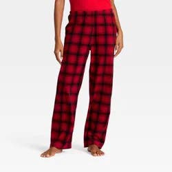 Women's Plaid Microfleece Holiday Matching Family Pajama Pants - Wondershop™ Red/Black L