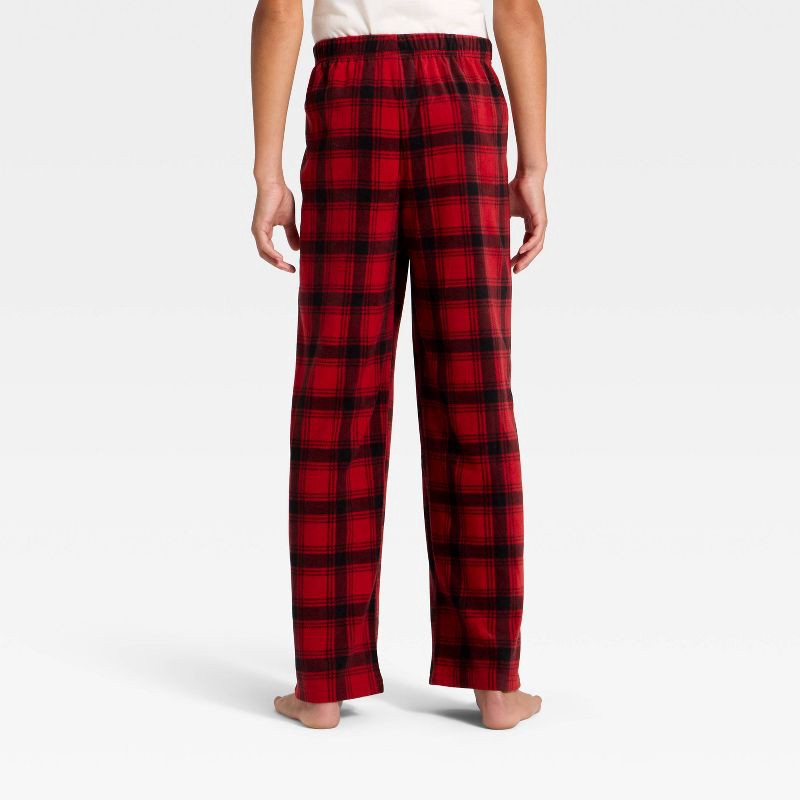 slide 3 of 4, Kids' Plaid Microfleece Holiday Matching Family Pajama Pants - Wondershop™ Red/Black S, 1 ct