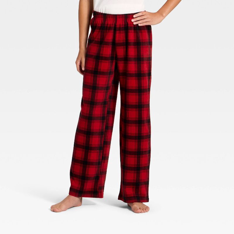 slide 2 of 4, Kids' Plaid Microfleece Holiday Matching Family Pajama Pants - Wondershop™ Red/Black XL, 1 ct