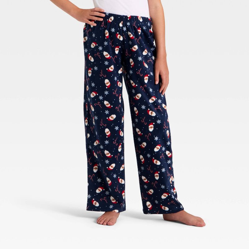 slide 2 of 3, Kids' Santa Print Microfleece Holiday Matching Family Pajama Pants - Wondershop™ Blue L, 1 ct