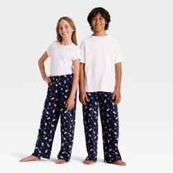 Kids' Santa Print Microfleece Holiday Matching Family Pajama Pants - Wondershop™ Blue L