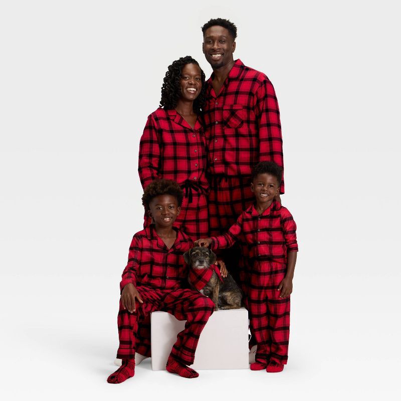 slide 4 of 4, Women's Plaid Flannel Long Sleeve Shirt and Pants Holiday Matching Family Pajama Set - Wondershop™ Red/Black S, 1 ct