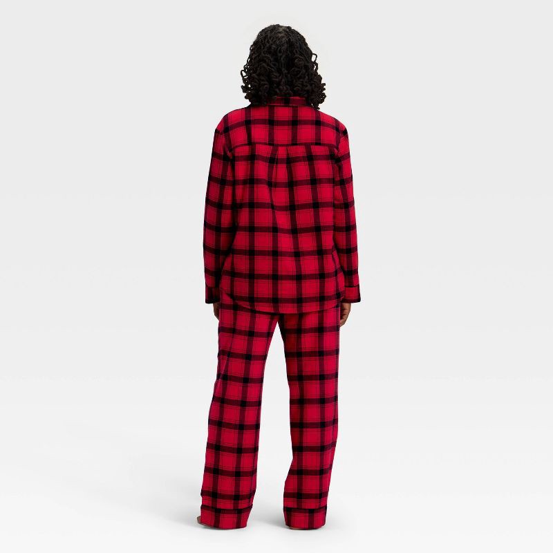 slide 2 of 4, Women's Plaid Flannel Long Sleeve Shirt and Pants Holiday Matching Family Pajama Set - Wondershop™ Red/Black M, 1 ct