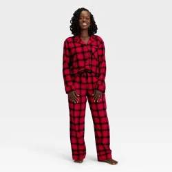 Women's Plaid Flannel Long Sleeve Shirt and Pants Holiday Matching Family Pajama Set - Wondershop™ Red/Black M