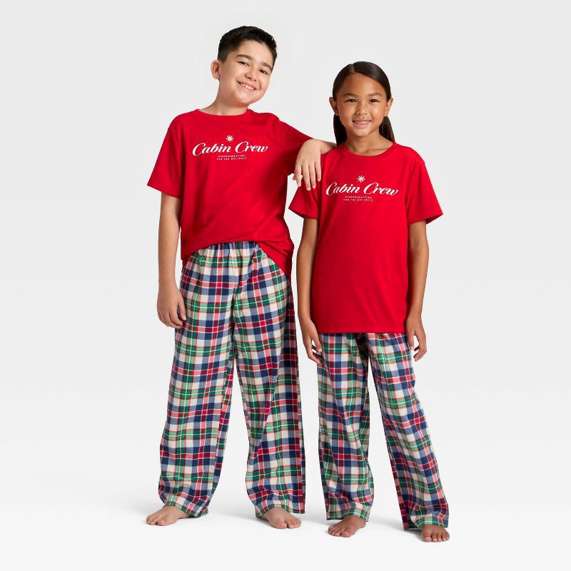 slide 1 of 4, Kids' Plaid Microfleece Holiday Matching Family Pajama Pants - Wondershop™ Cream XL, 1 ct