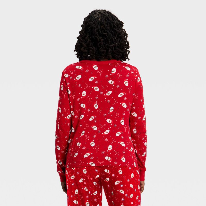 slide 2 of 4, Women's Santa Print Ribbed Long Sleeve Holiday Matching Family Pajama Shirt - Wondershop™ Red S, 1 ct