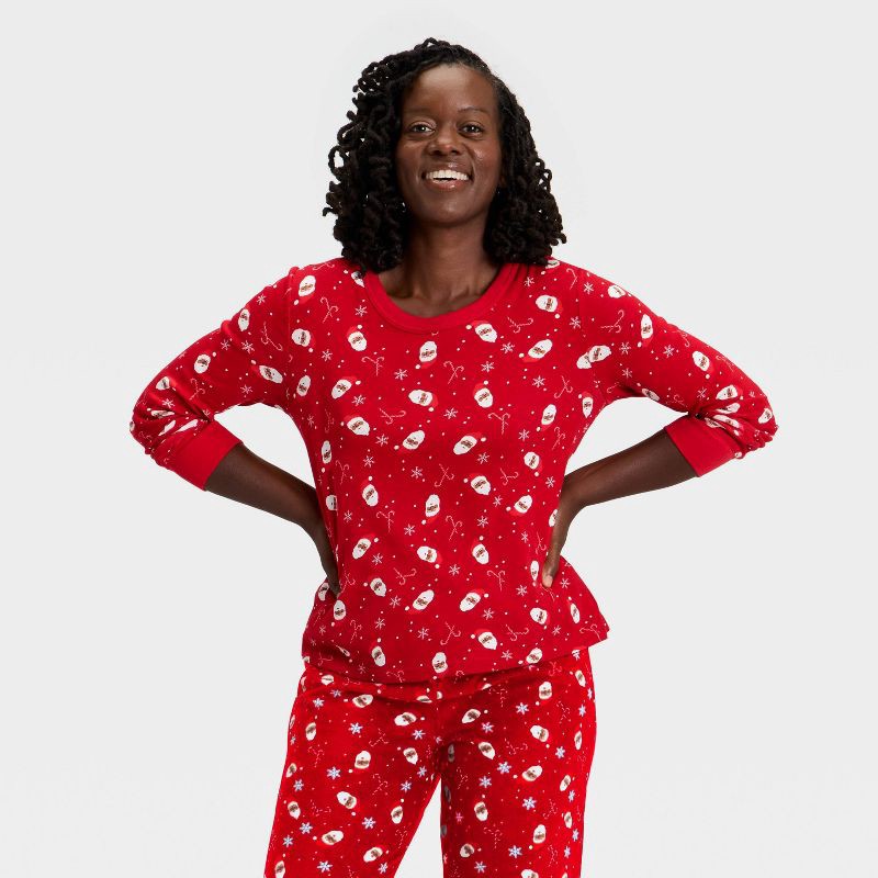 slide 1 of 4, Women's Santa Print Ribbed Long Sleeve Holiday Matching Family Pajama Shirt - Wondershop™ Red M, 1 ct