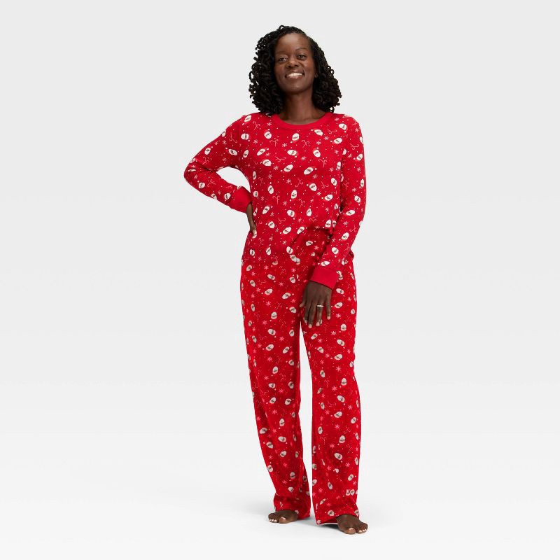 slide 3 of 4, Women's Santa Print Ribbed Long Sleeve Holiday Matching Family Pajama Shirt - Wondershop™ Red XXL, 1 ct