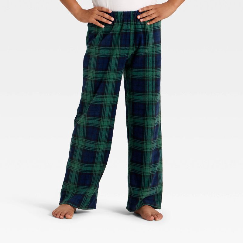 slide 2 of 4, Kids' Plaid Microfleece Holiday Matching Family Pajama Pants - Wondershop™ Navy Blue L, 1 ct