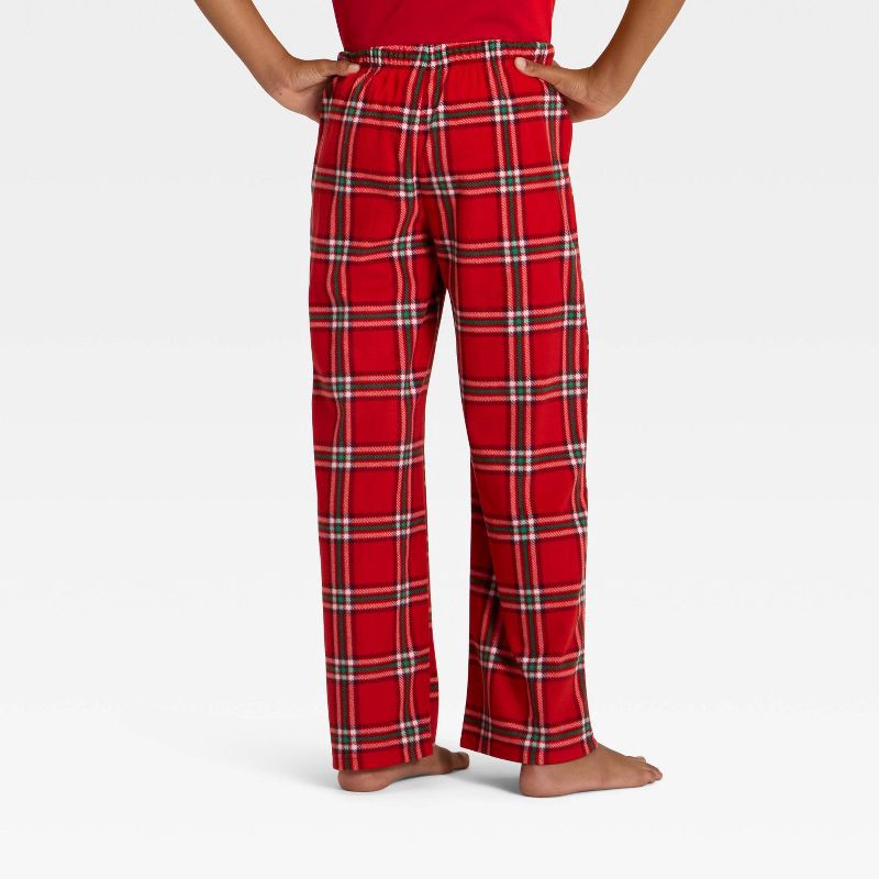 slide 3 of 4, Kids' Plaid Microfleece Holiday Matching Family Pajama Pants - Wondershop™ Red L, 1 ct