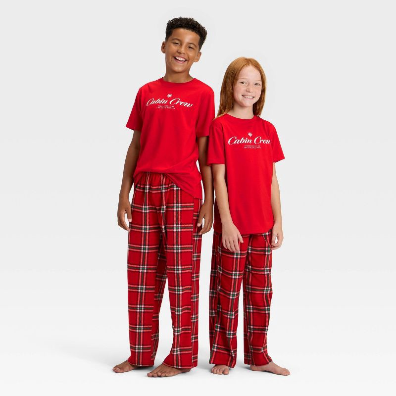 slide 1 of 4, Kids' Plaid Microfleece Holiday Matching Family Pajama Pants - Wondershop™ Red XL, 1 ct