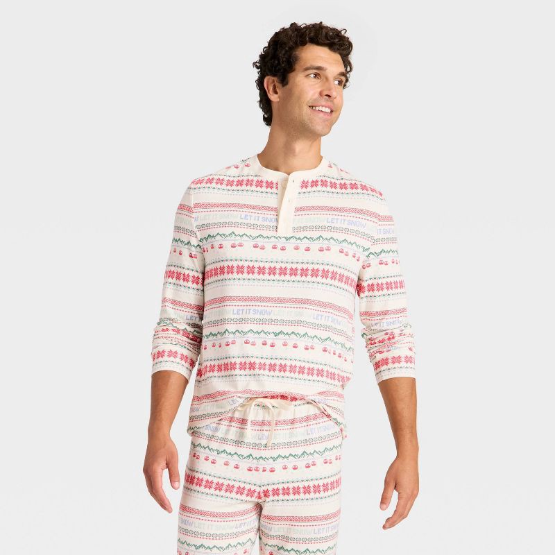 slide 1 of 4, Men's "Let it Snow" Fair Isle Cozy Knit Long Sleeve Henley Holiday Matching Family Pajama Shirt - Wondershop™ Cream L, 1 ct