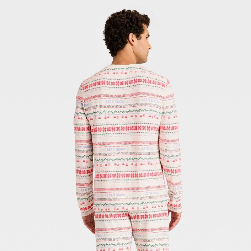 slide 2 of 4, Men's "Let it Snow" Fair Isle Cozy Knit Long Sleeve Henley Holiday Matching Family Pajama Shirt - Wondershop™ Cream XL, 1 ct