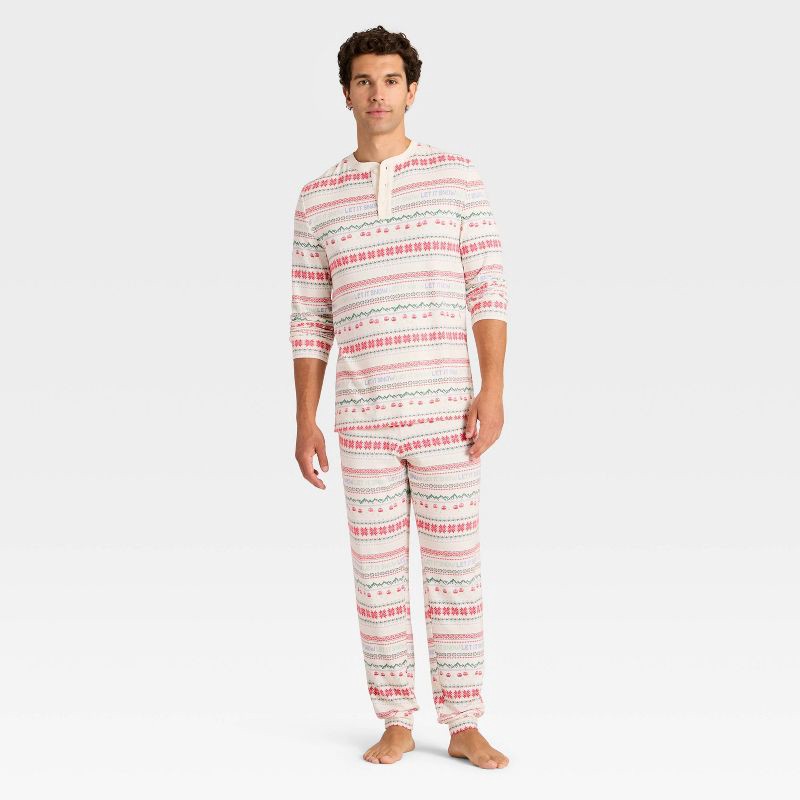 slide 3 of 4, Men's "Let it Snow" Fair Isle Cozy Knit Long Sleeve Henley Holiday Matching Family Pajama Shirt - Wondershop™ Cream XL, 1 ct