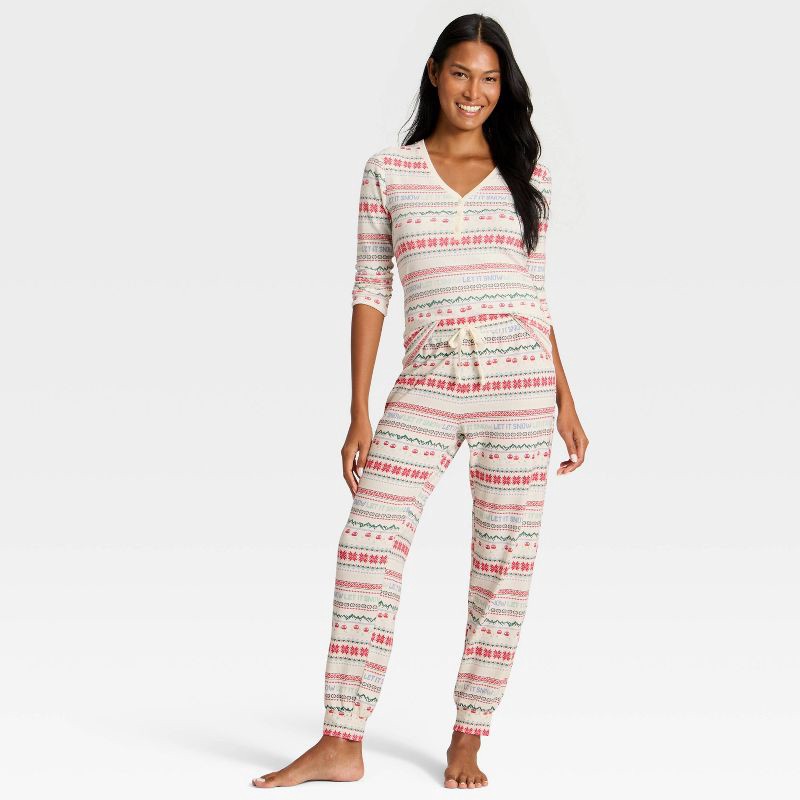 slide 3 of 4, Women's "Let it Snow" Fair Isle Cozy Knit Holiday Matching Family Pajama Pants - Wondershop™ Cream XS, 1 ct
