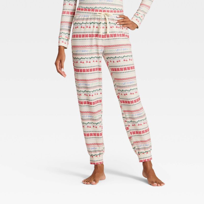 slide 1 of 4, Women's "Let it Snow" Fair Isle Cozy Knit Holiday Matching Family Pajama Pants - Wondershop™ Cream XXL, 1 ct