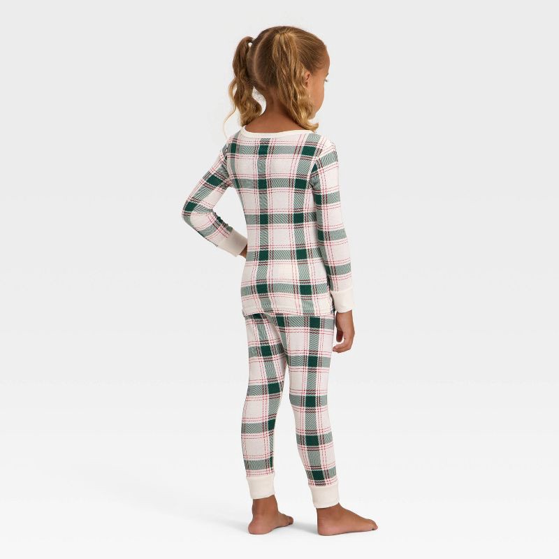 slide 2 of 5, Toddler Plaid Ribbed Long Sleeve Shirt and Pants Holiday Matching Family Pajama Set - Wondershop™ Cream 12M, 1 ct