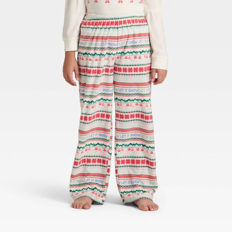 slide 2 of 4, Kids' "Let it Snow" Fair Isle Microfleece Holiday Matching Family Pajama Pants - Wondershop™ Cream XS, 1 ct